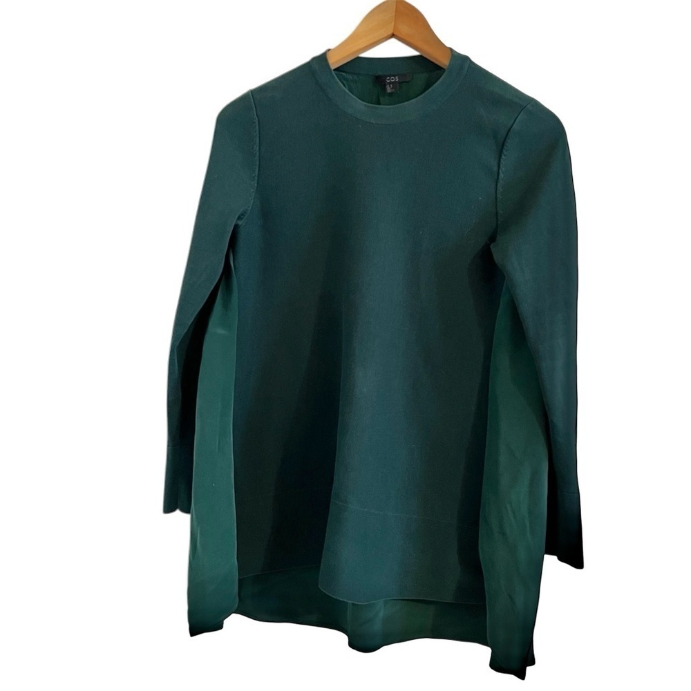COS| Women’s 100% Silk Pullover Sweater Long Sleeve Top- Dark Green- Size XS